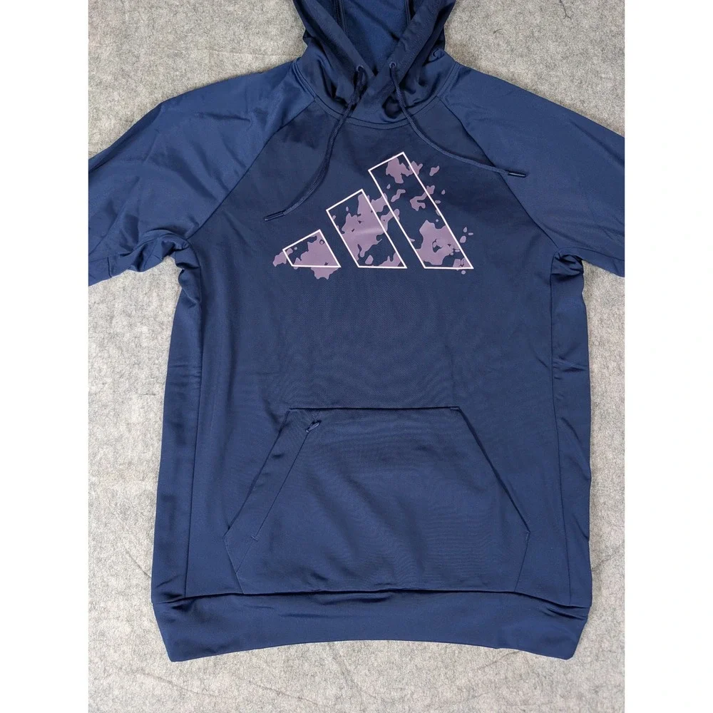 Adidas Mens Navy Blue Camo Logo Pullover Hoodie Activewear Regular Fit NEW